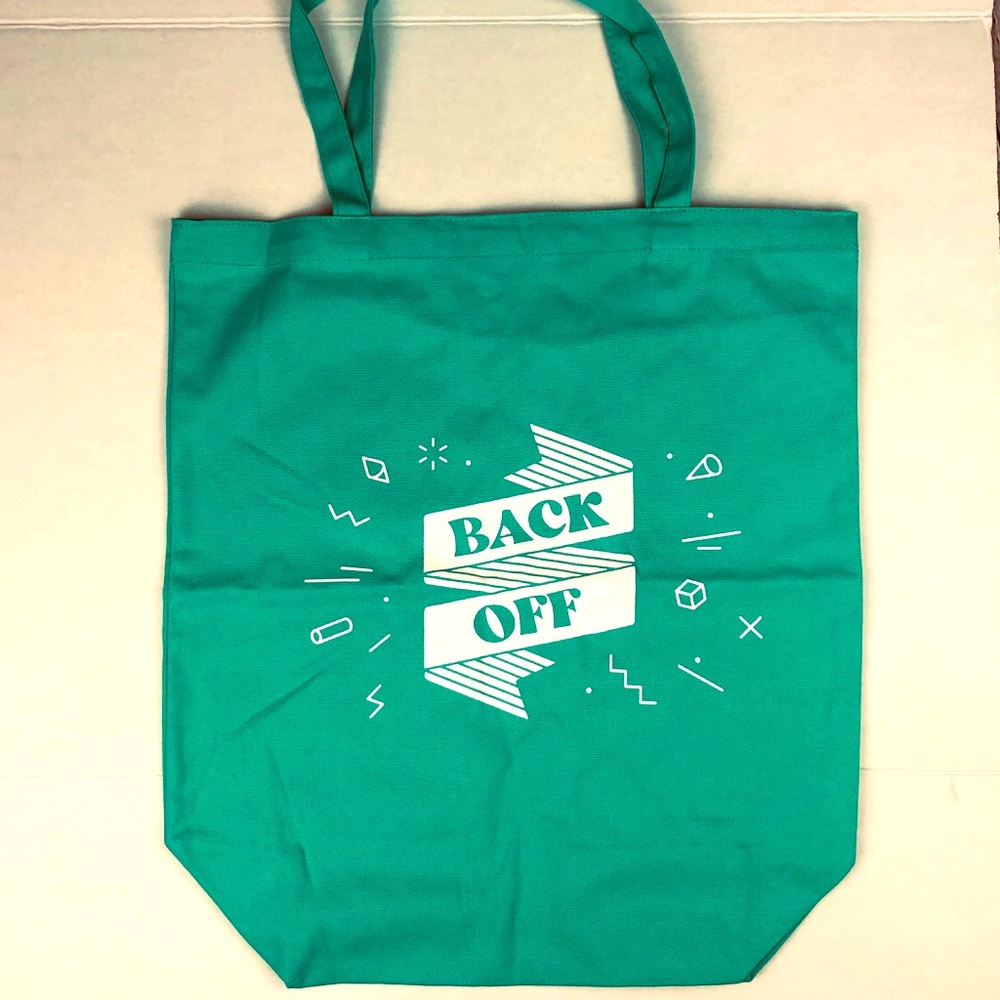 SmartAss and Sass teal blue canvas “Back Off” tote